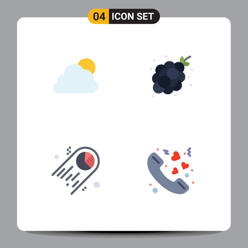 Set of 4 Vector Flat Icons on Grid for sky chart cloudy fruit statistics Editable Vector Design Elements