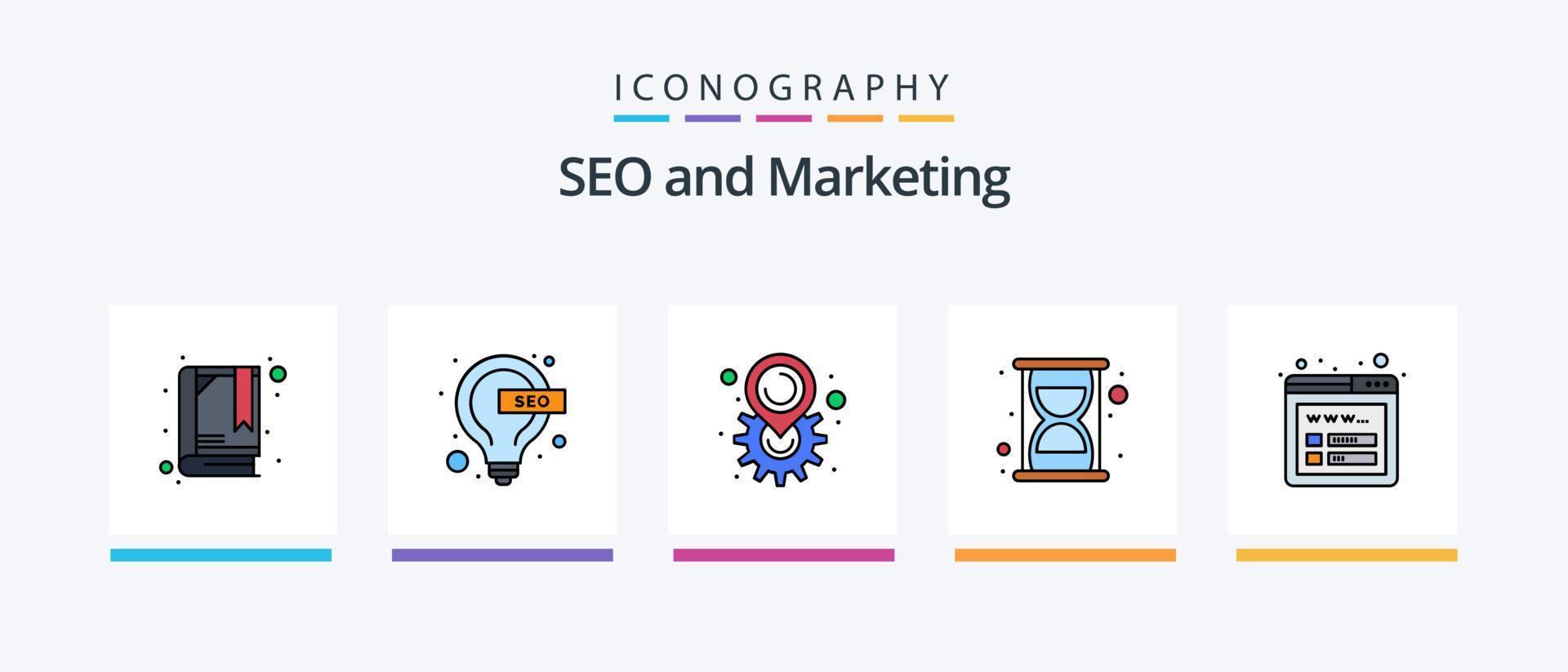 la línea seo llenó el paquete de 5 íconos que incluye dinero. marketing. pago. SEO codificación. diseño de iconos creativos vector