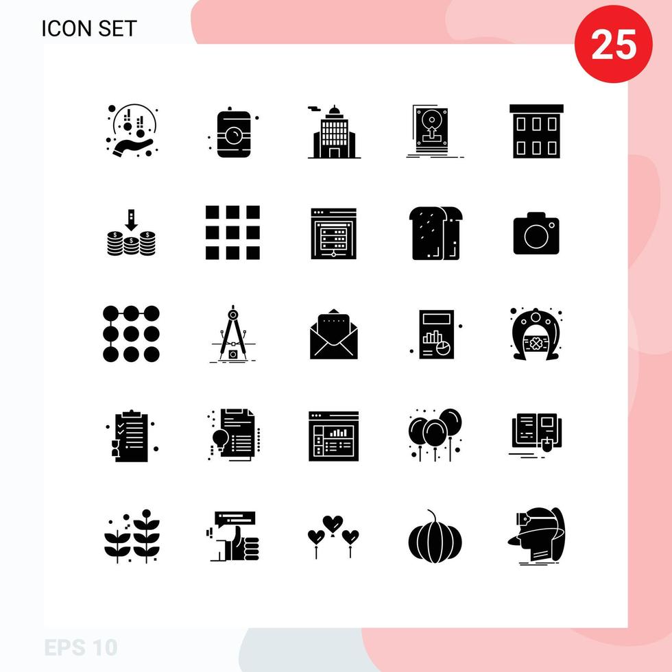 Modern Set of 25 Solid Glyphs and symbols such as upload hdd water drive museum Editable Vector Design Elements