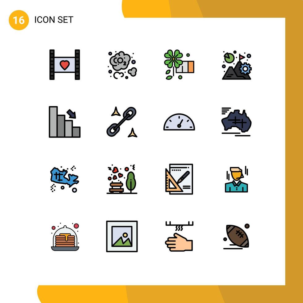 Modern Set of 16 Flat Color Filled Lines Pictograph of bar growth dioxide graph analysis Editable Creative Vector Design Elements