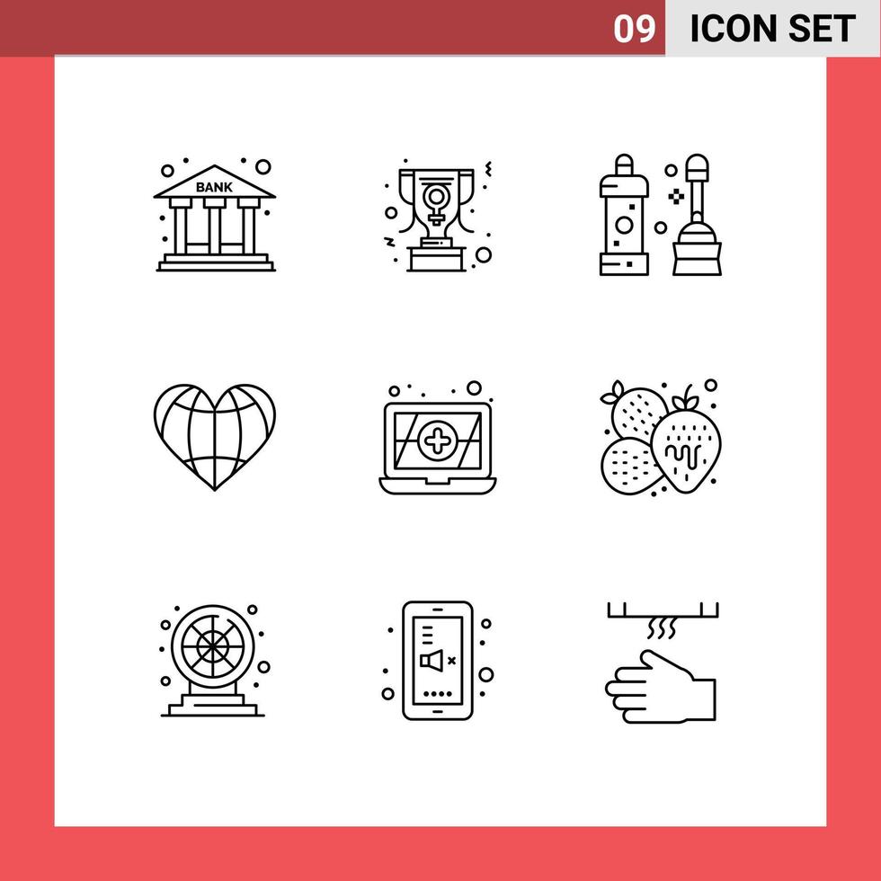 grupo de 9 esboza signos y símbolos para el baño antivirus favorito, como elementos de diseño de vectores editables del corazón