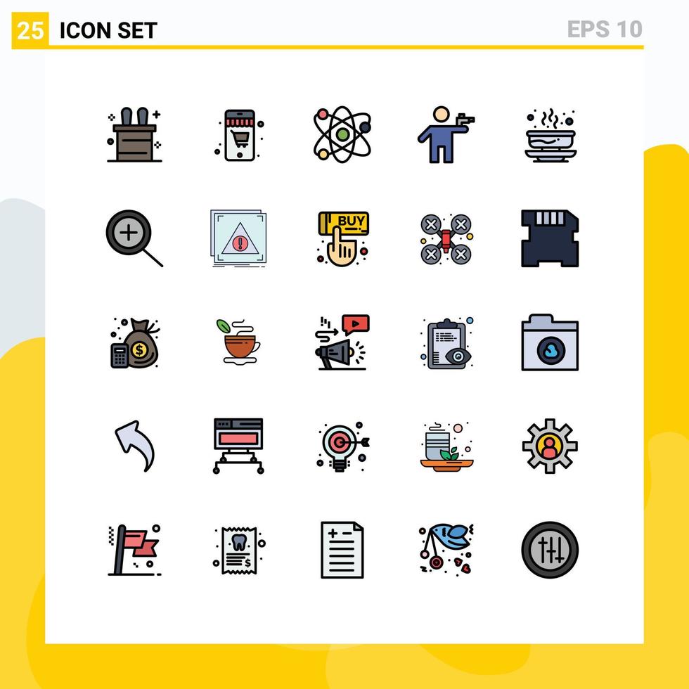 Modern Set of 25 Filled line Flat Colors and symbols such as food hot atom bowl killer Editable Vector Design Elements