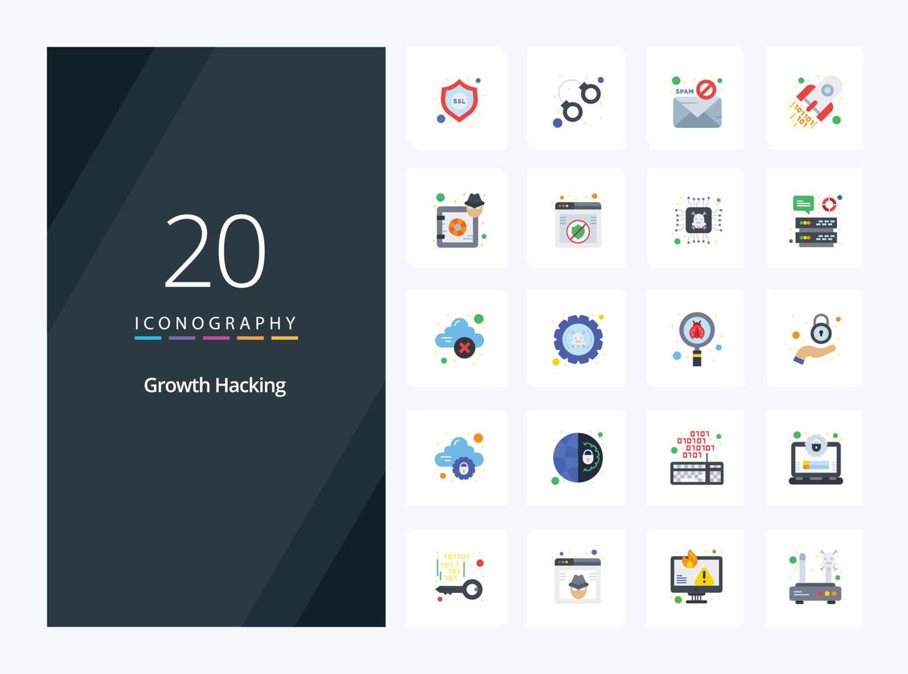 20 Hacking Flat Color icon for presentation vector