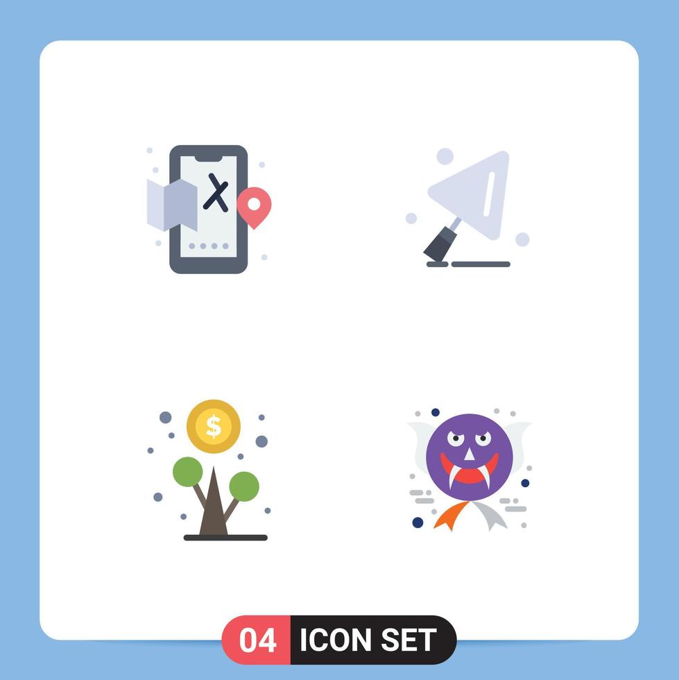 Group of 4 Modern Flat Icons Set for mobile growth map construction worker character Editable Vector Design Elements