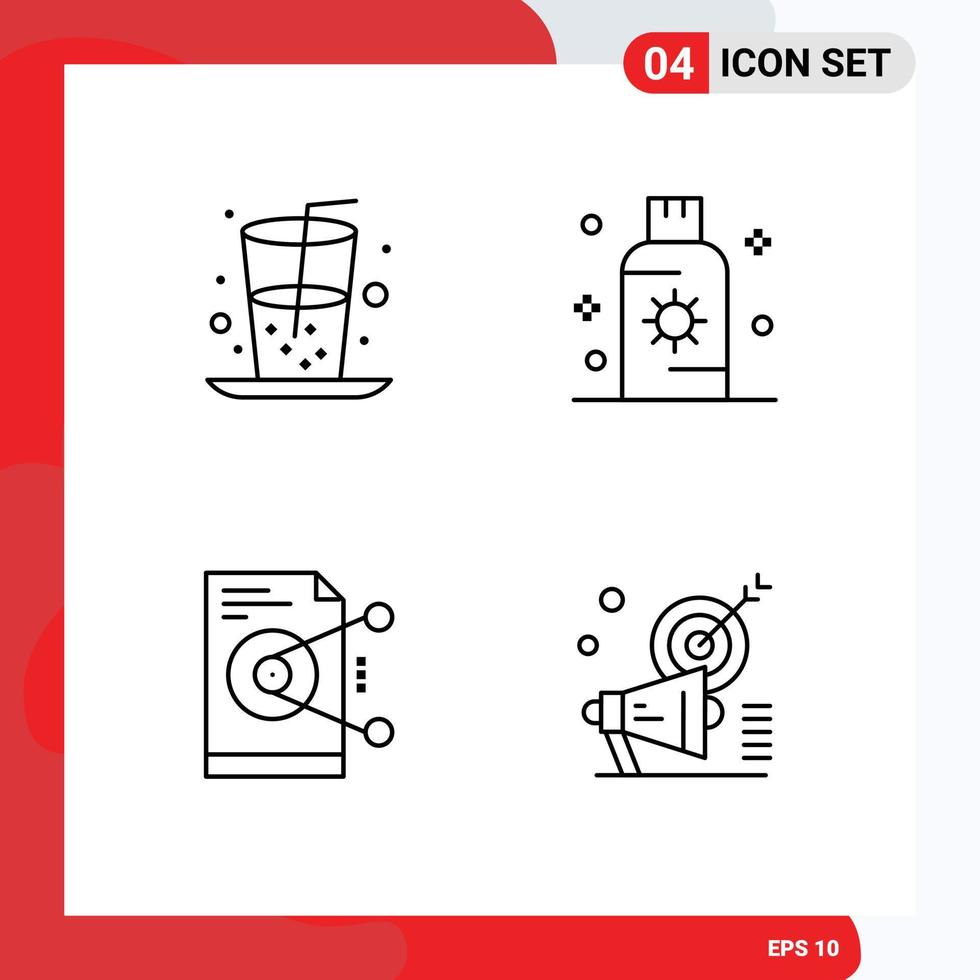 Universal Icon Symbols Group of 4 Modern Filledline Flat Colors of beverage file juice summer sharing Editable Vector Design Elements