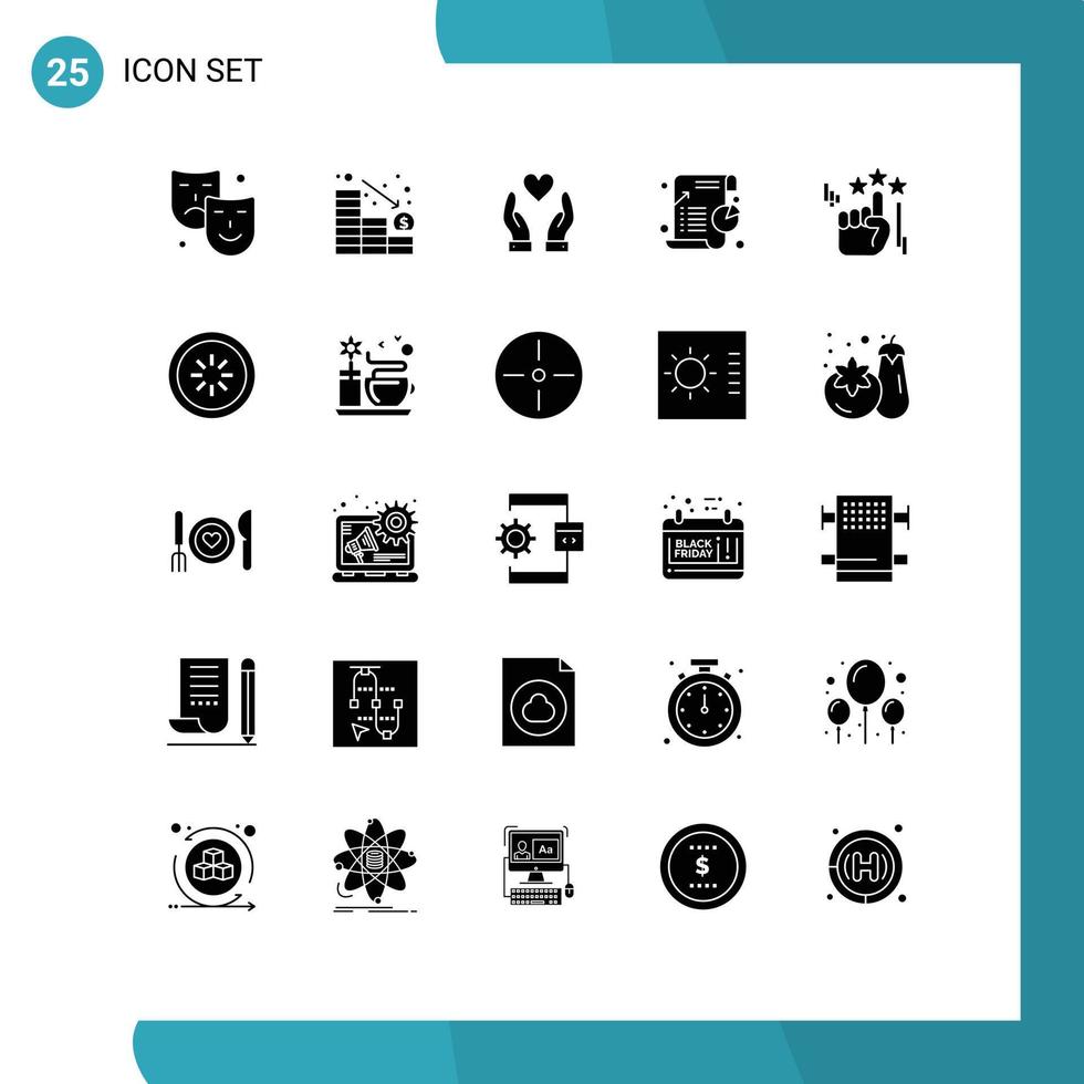 Modern Set of 25 Solid Glyphs Pictograph of stare statistic hand pie chart Editable Vector Design Elements