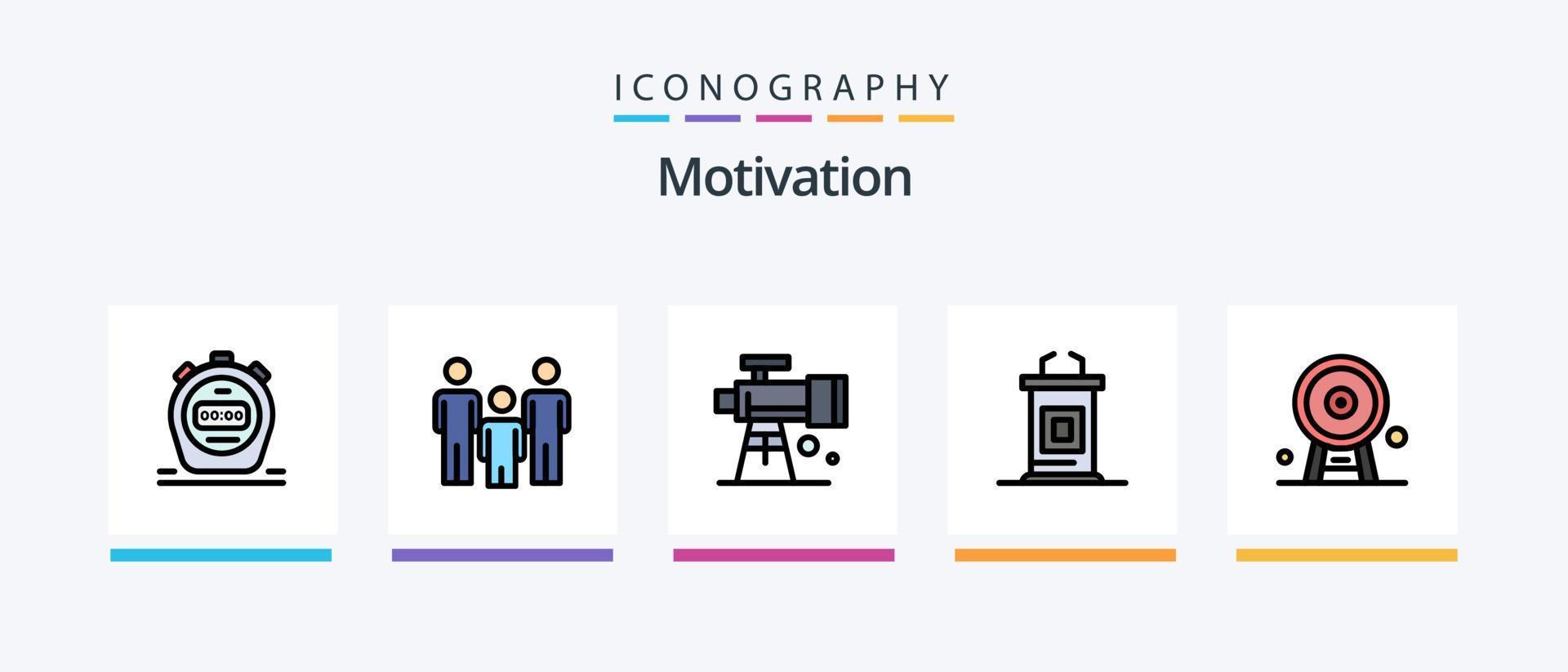 Motivation Line Filled 5 Icon Pack Including location. navigation. desk. motivation. gear. Creative Icons Design vector