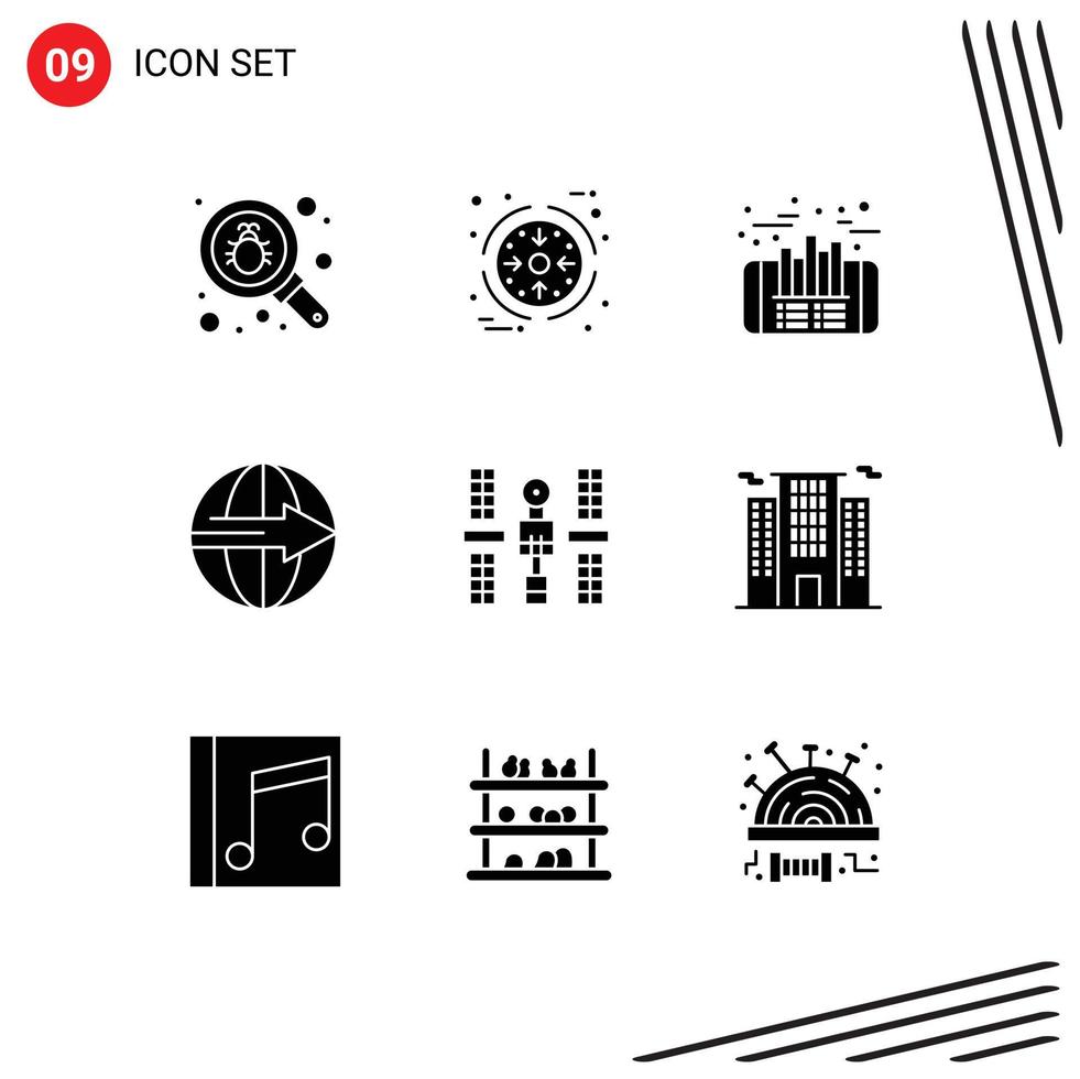 Pack of 9 Modern Solid Glyphs Signs and Symbols for Web Print Media such as complex logistic finance export cargo Editable Vector Design Elements