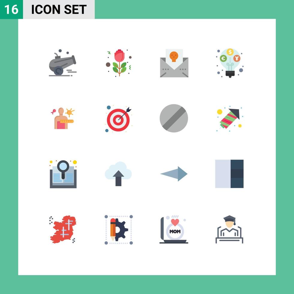 Group of 16 Flat Colors Signs and Symbols for disease budget envelope revenue income Editable Pack of Creative Vector Design Elements