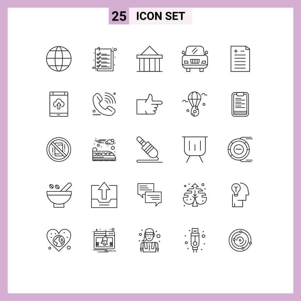 Modern Set of 25 Lines Pictograph of app pros and cons citadel comparison car Editable Vector Design Elements