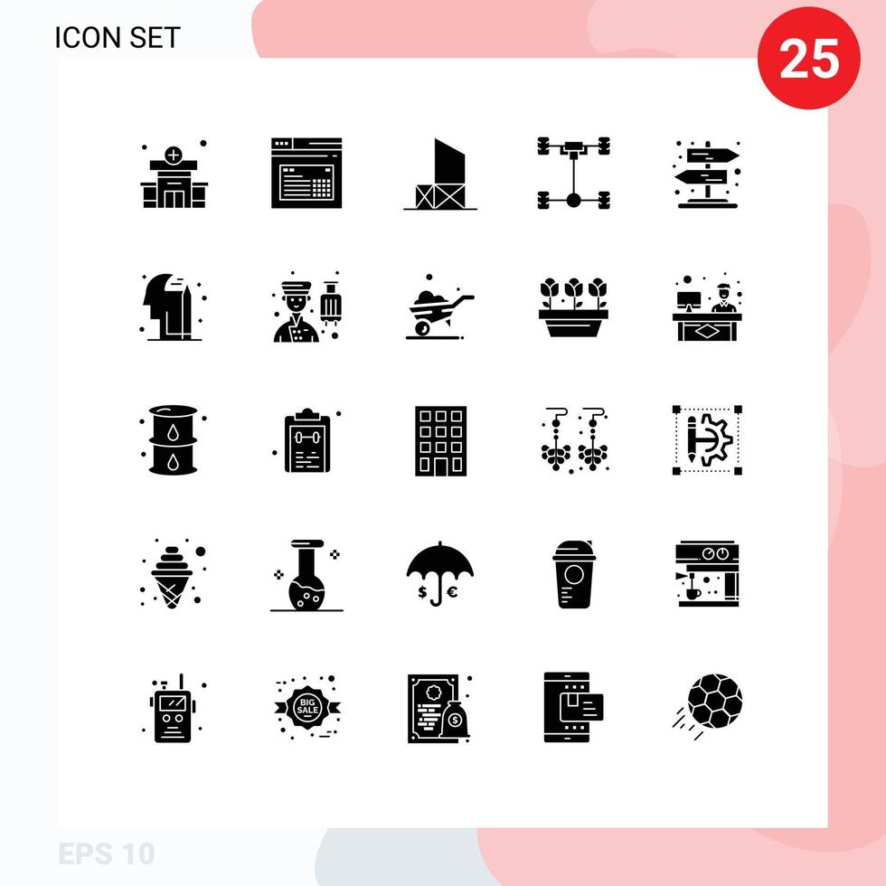 Modern Set of 25 Solid Glyphs and symbols such as road chassis baywatch car security Editable Vector Design Elements