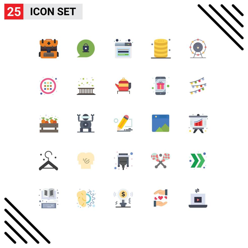 Flat Color Pack of 25 Universal Symbols of service browser page storage database Editable Vector Design Elements