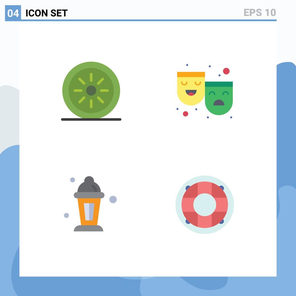 Set of 4 Vector Flat Icons on Grid for food lamp masks happy sad help Editable Vector Design Elements
