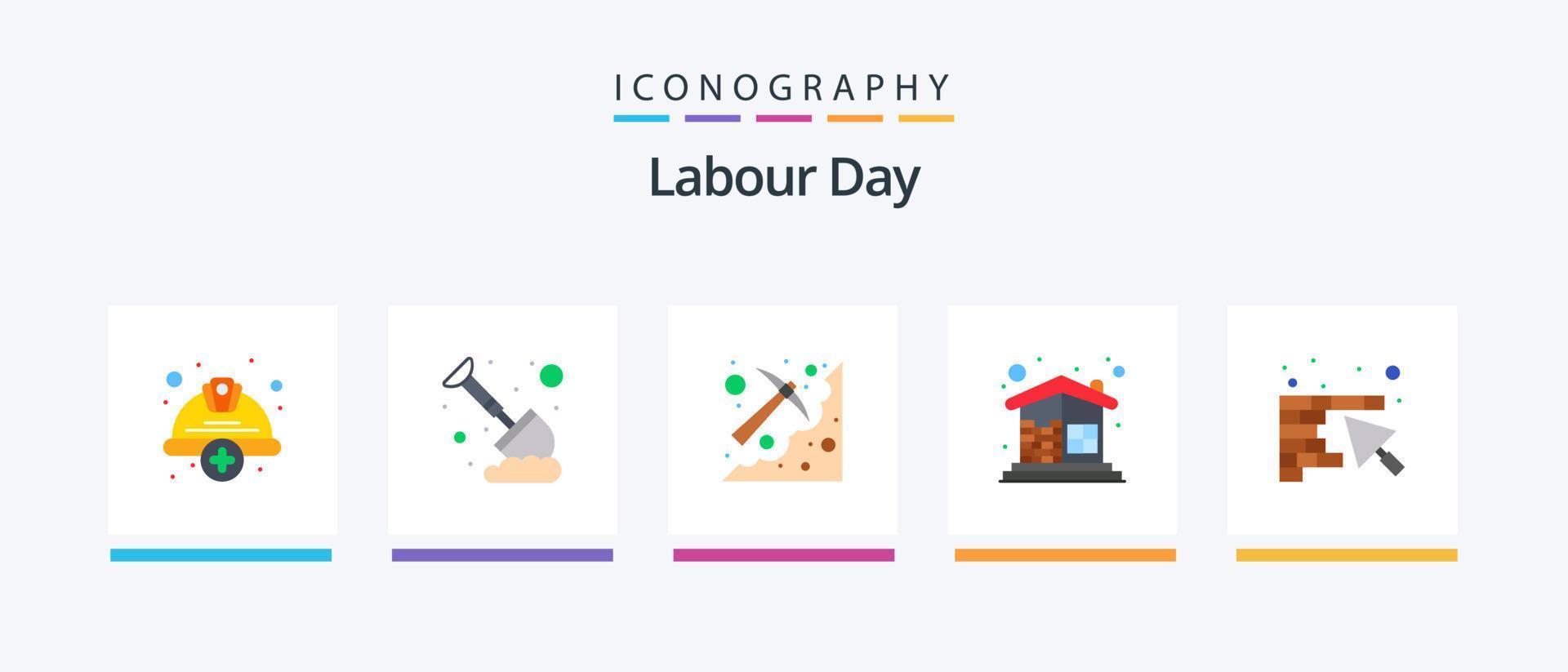 Labour Day Flat 5 Icon Pack Including home. building. mining. brick wall. pick. Creative Icons Design vector