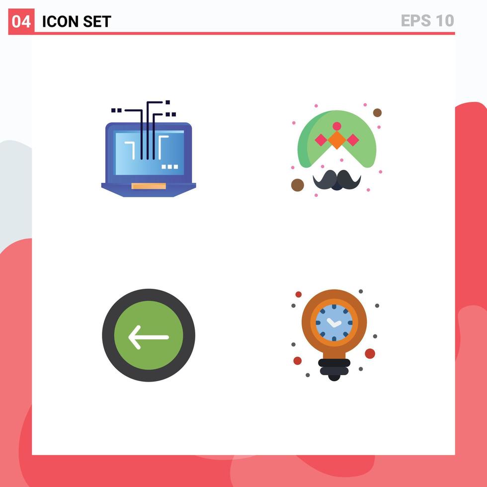 conjunto de pictogramas de 4 iconos planos simples de elementos básicos de diseño de vectores editables de personas de hardware de aplicaciones informáticas