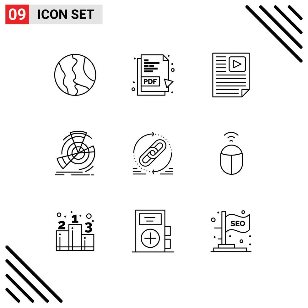 User Interface Pack of 9 Basic Outlines of reference performance data diagram video Editable Vector Design Elements