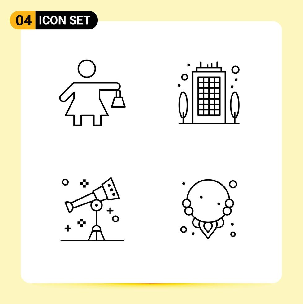 Mobile Interface Line Set of 4 Pictograms of people space building destination diamond Editable Vector Design Elements