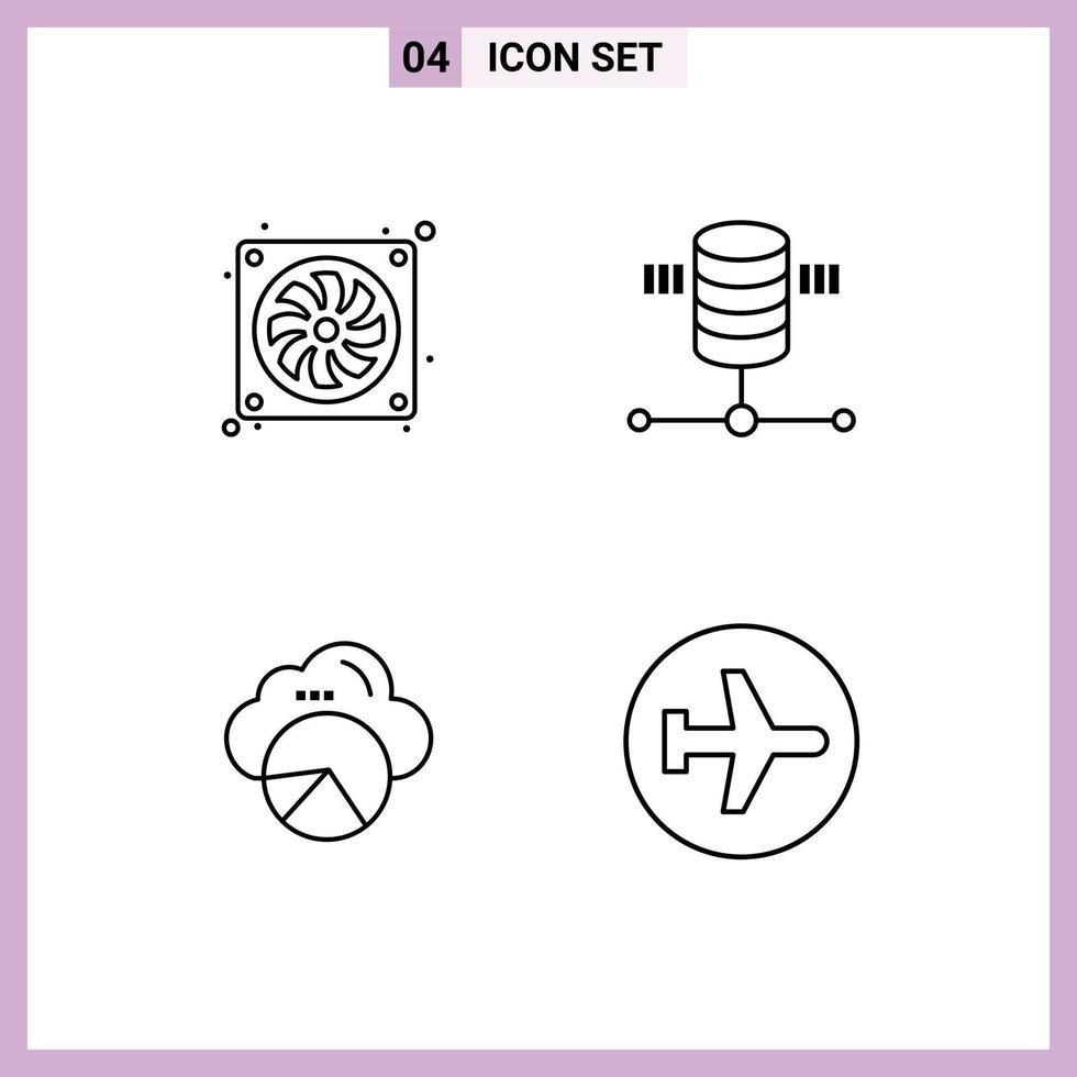 Stock Vector Icon Pack of 4 Line Signs and Symbols for casing cloud hardware server cloud scince Editable Vector Design Elements