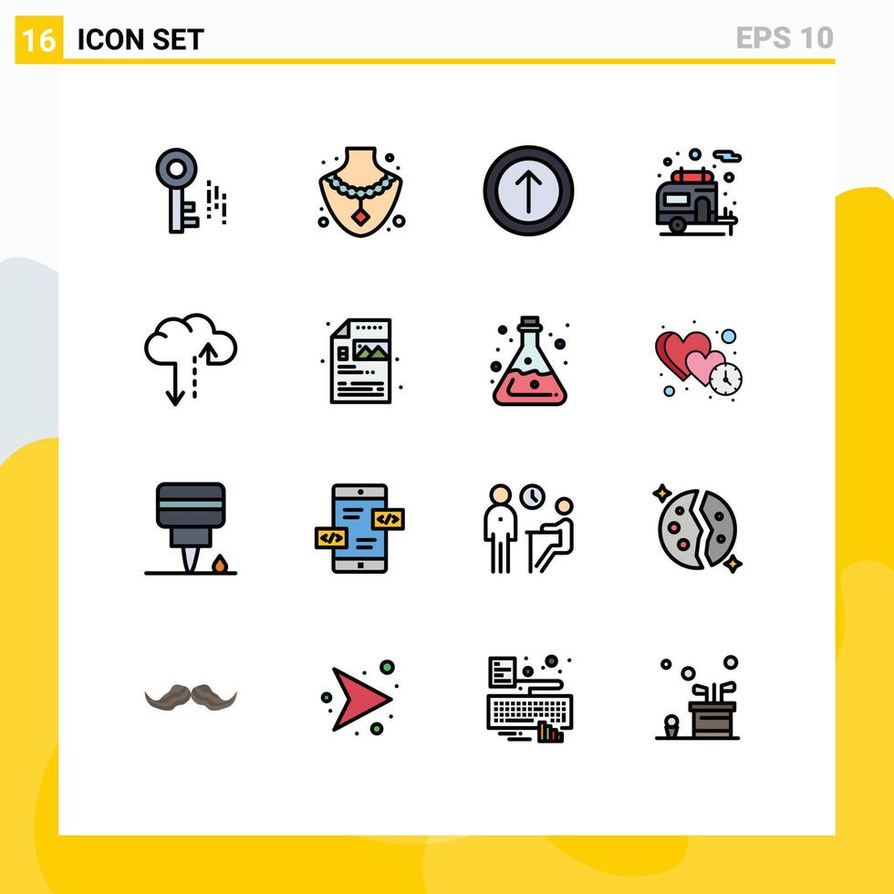 Modern Set of 16 Flat Color Filled Lines and symbols such as file creative ui traffic cloud Editable Creative Vector Design Elements