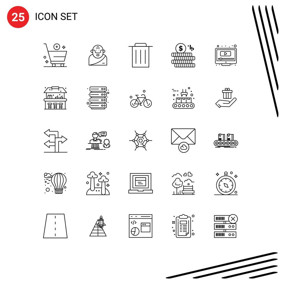 Pictogram Set of 25 Simple Lines of screen computer old doller money Editable Vector Design Elements