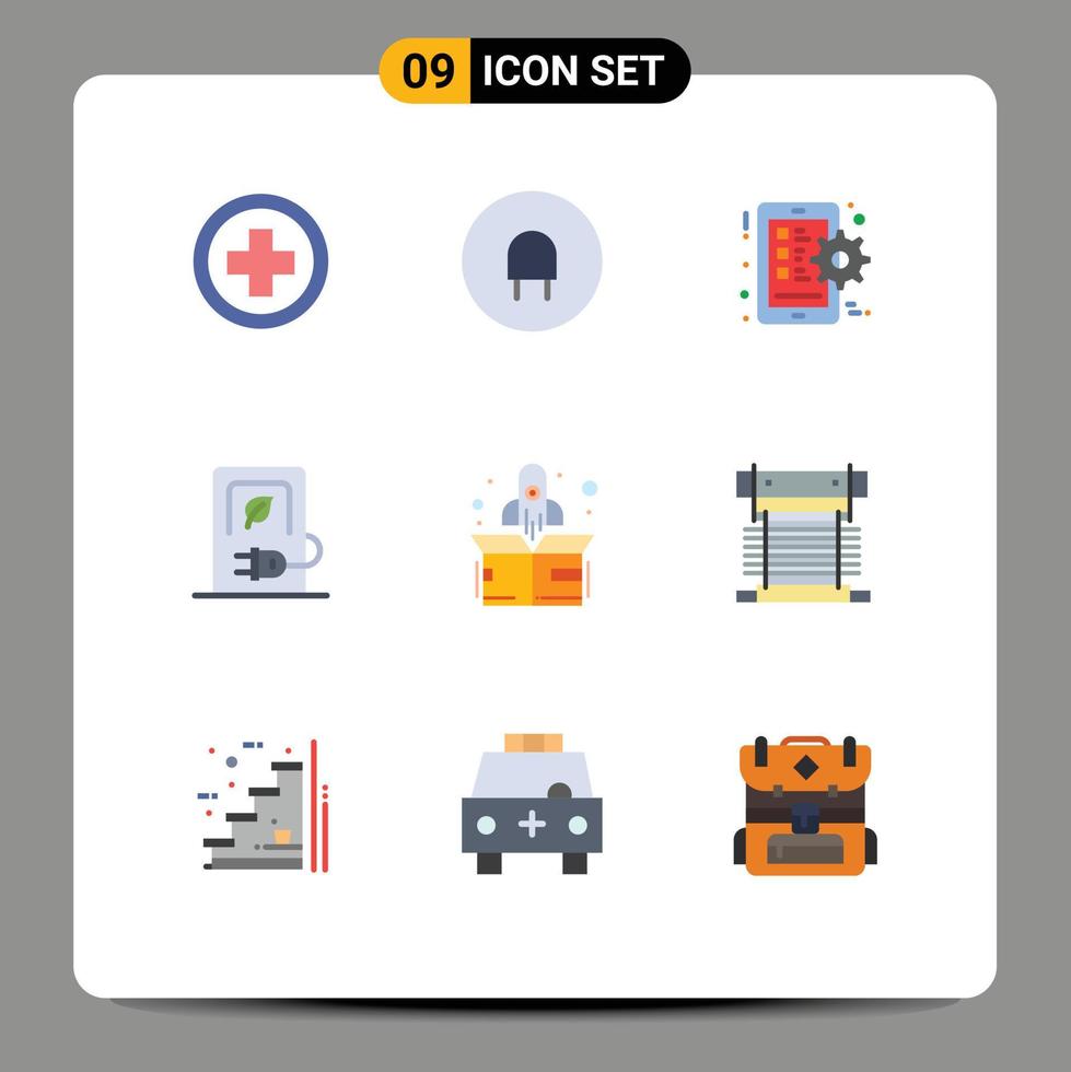 Set of 9 Modern UI Icons Symbols Signs for start vehicle phone stations charging Editable Vector Design Elements