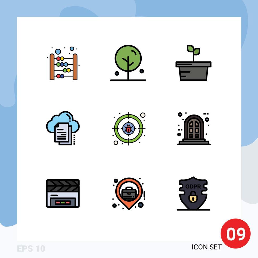 Universal Icon Symbols Group of 9 Modern Filledline Flat Colors of cyber document nature cloud files Editable Vector Design Elements