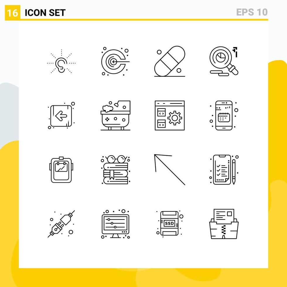 Set of 16 Vector Outlines on Grid for left arrow promotion markiting research Editable Vector Design Elements