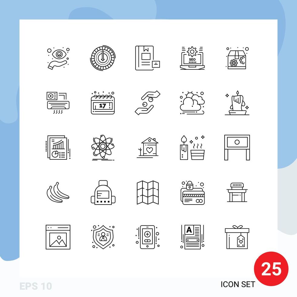 25 símbolos de signos de línea universal de elementos de diseño de vector editables de educación de aprendizaje inferior web seo