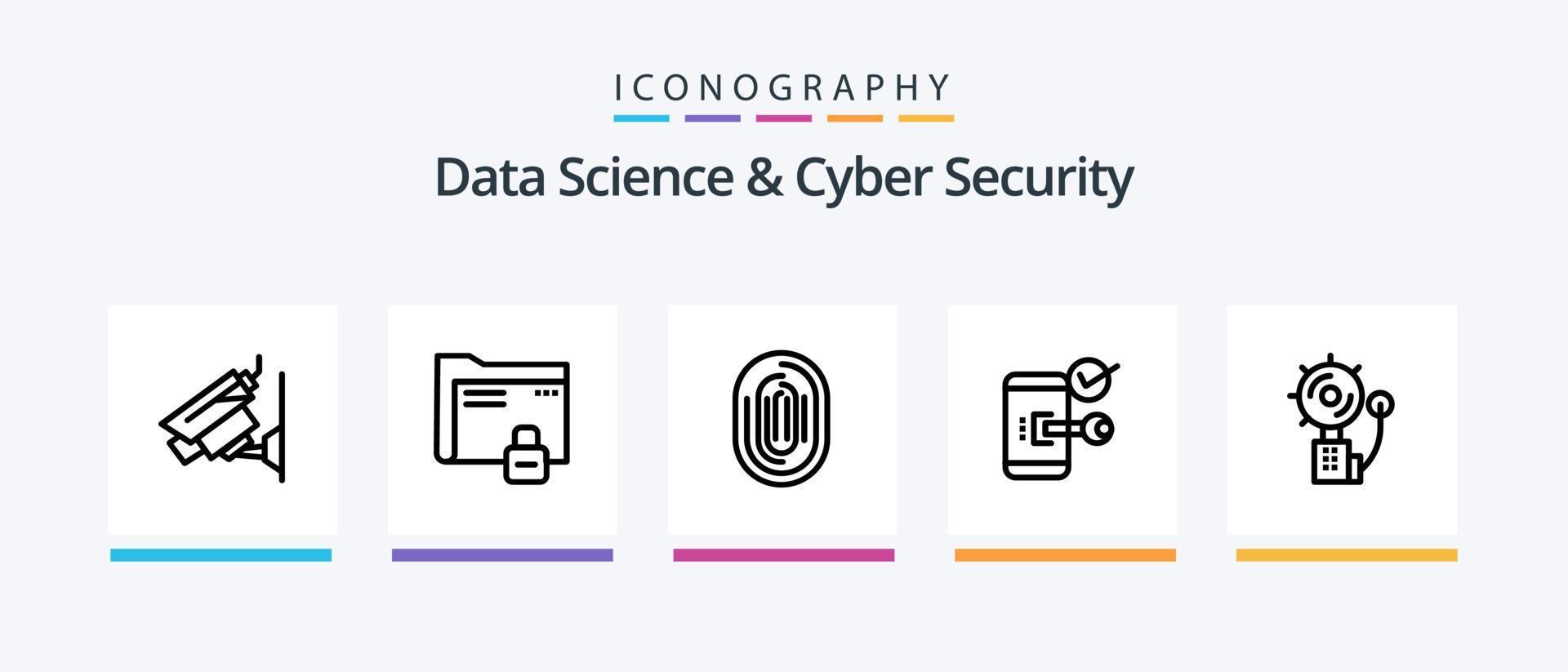 Data Science And Cyber Security Line 5 Icon Pack Including encryption. data. scanner. cryptography. secure. Creative Icons Design vector