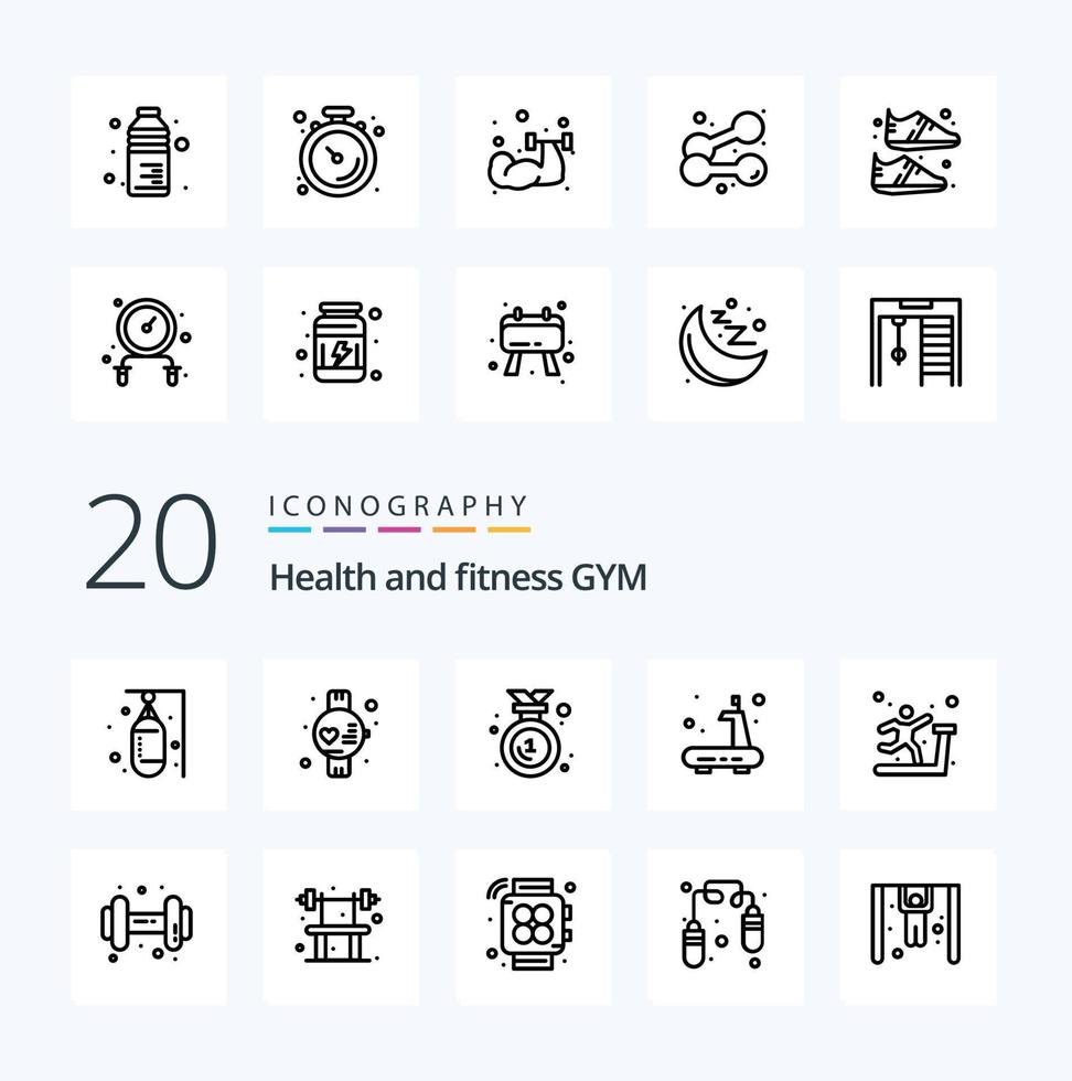 20 Gym Line icon Pack like dum treadmill award sports exercise vector