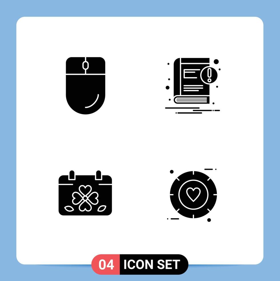 Group of 4 Solid Glyphs Signs and Symbols for cursor clover mouse notice leaf Editable Vector Design Elements