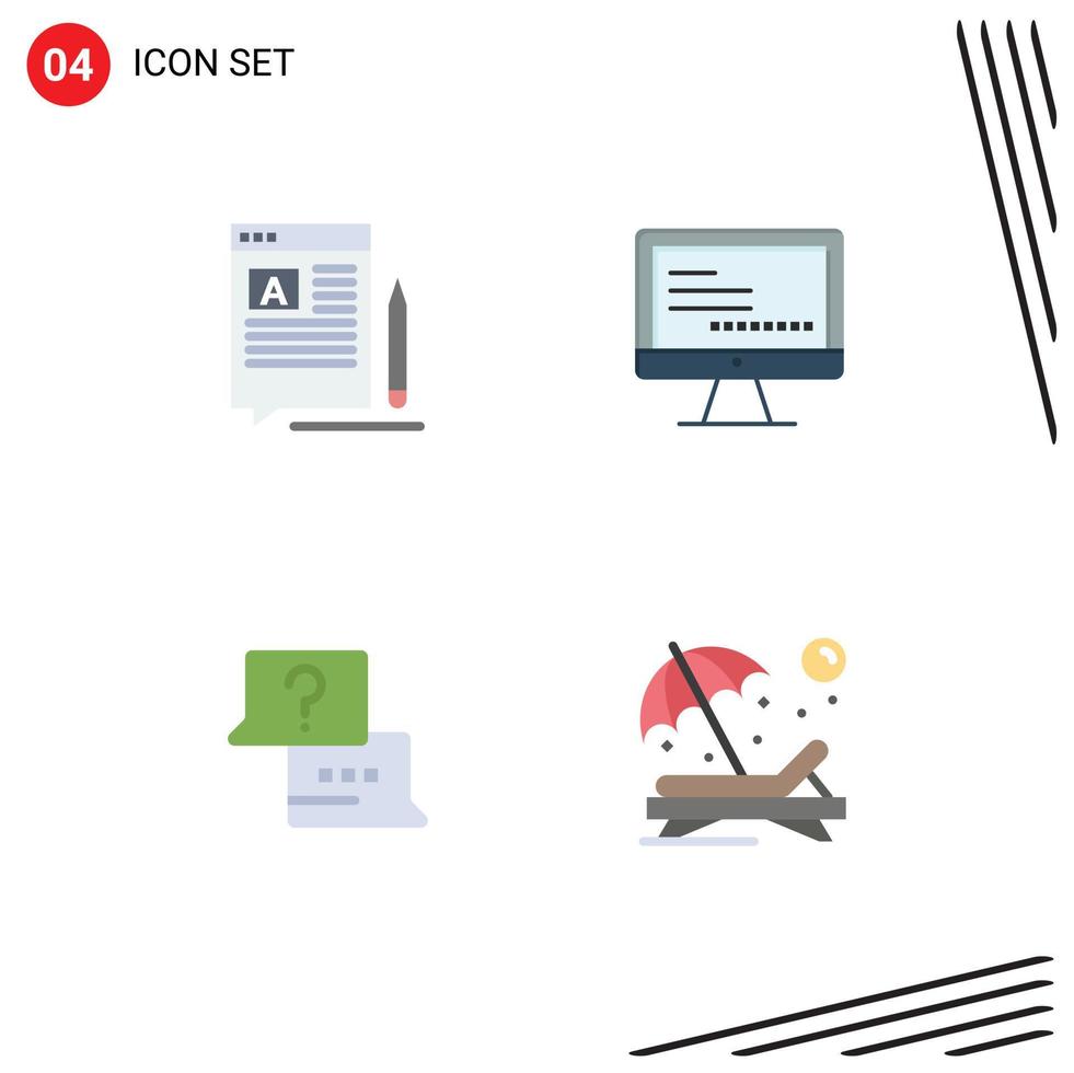 Set of 4 Modern UI Icons Symbols Signs for blog job article monitore laptop Editable Vector Design Elements