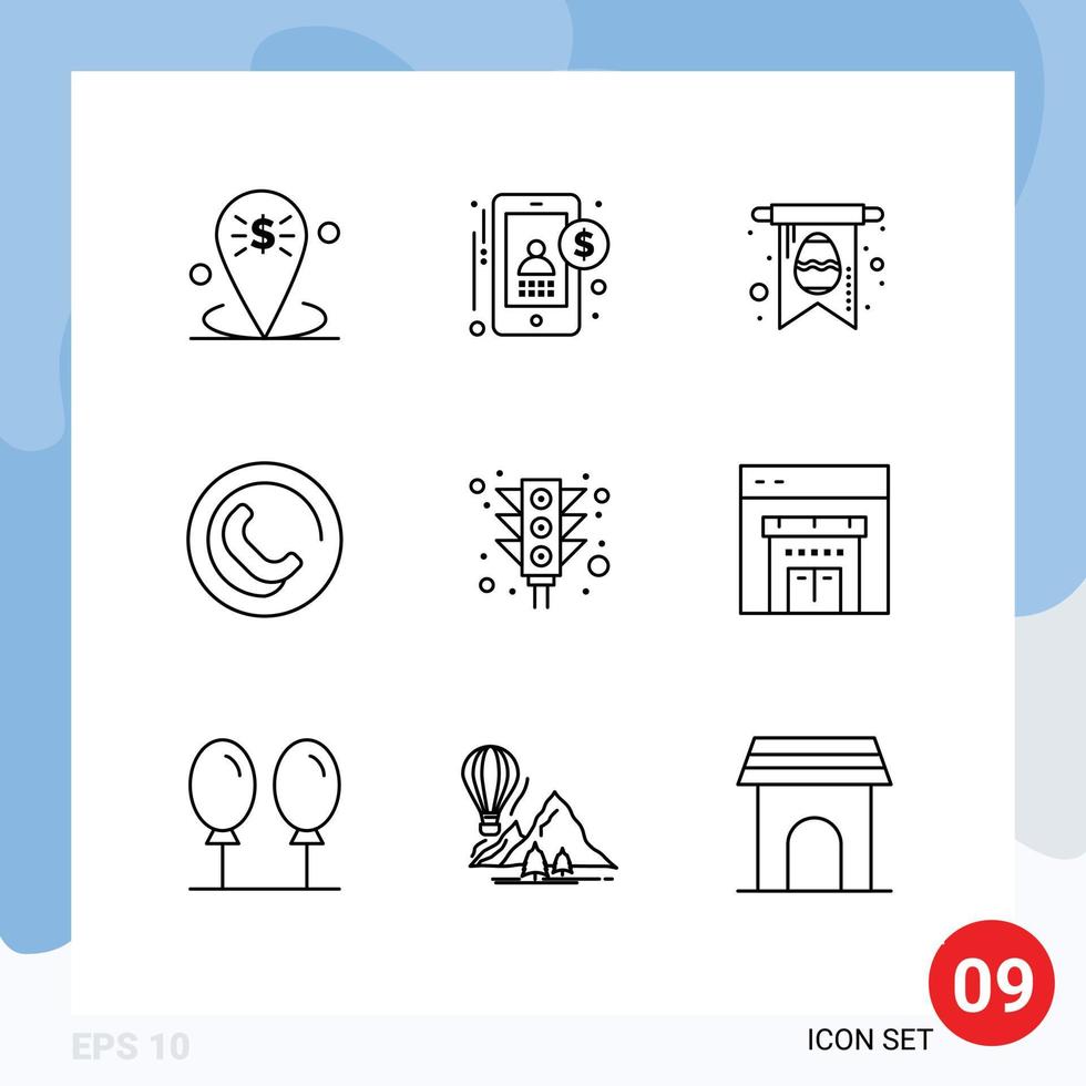 Set of 9 Vector Outlines on Grid for traffic city user sign contact Editable Vector Design Elements