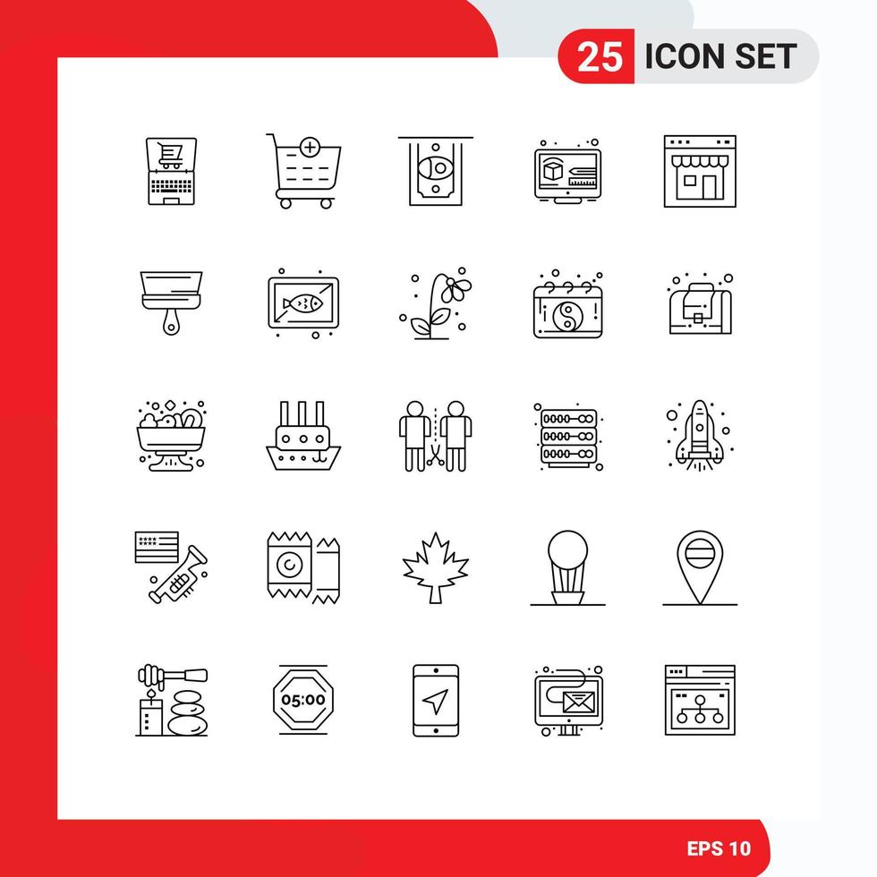 25 Universal Line Signs Symbols of page interface cash browser digital Editable Vector Design Elements