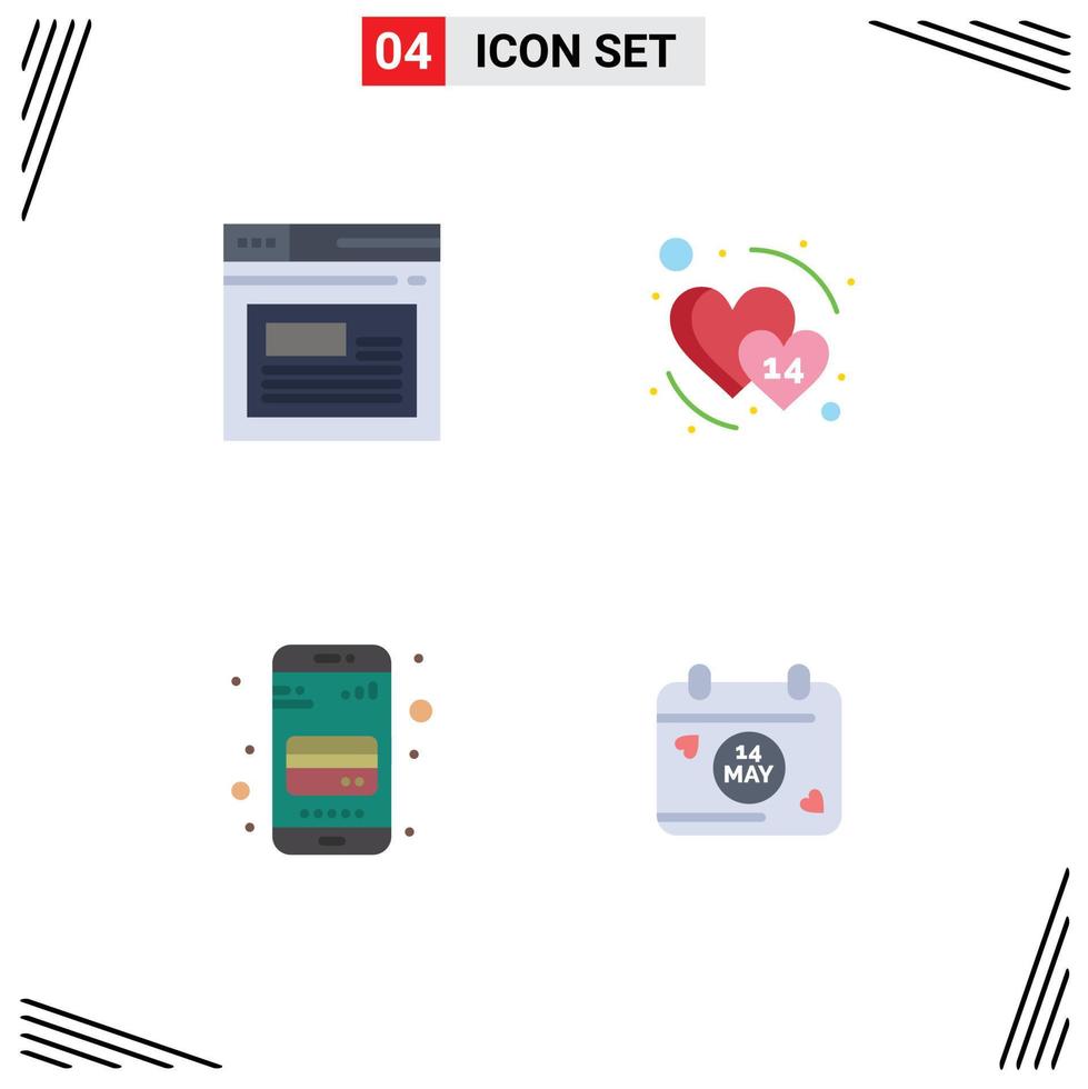 Modern Set of 4 Flat Icons and symbols such as internet card website february phone Editable Vector Design Elements