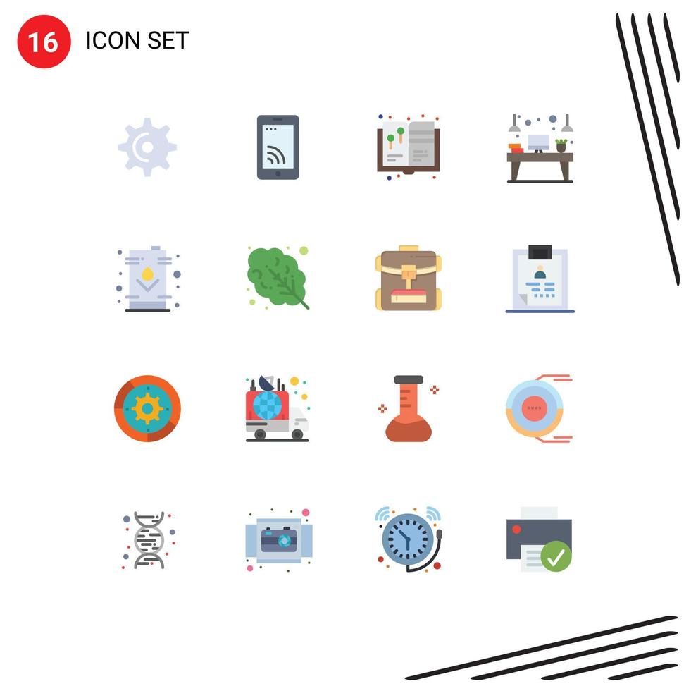 Pack of 16 Modern Flat Colors Signs and Symbols for Web Print Media such as can device art workplace desk Editable Pack of Creative Vector Design Elements