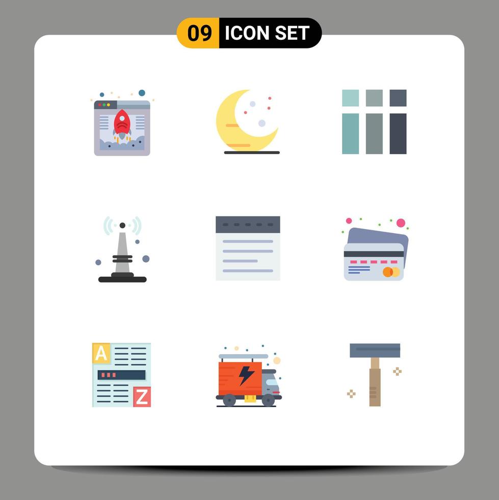 9 User Interface Flat Color Pack of modern Signs and Symbols of website tabs frame things iot Editable Vector Design Elements