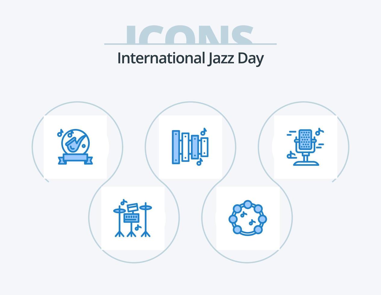 día internacional del jazz paquete de iconos azules 5 diseño de iconos. sonido. micrófono. música. audio. equipo vector