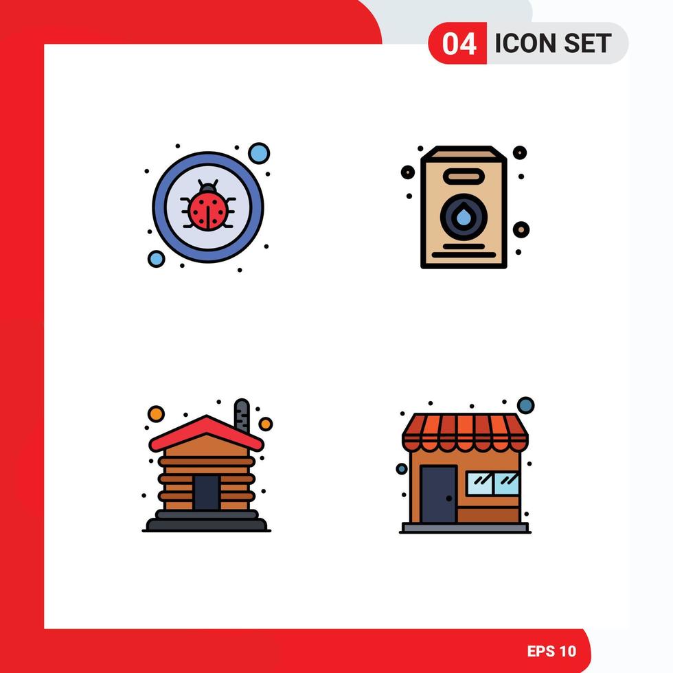 Pictogram Set of 4 Simple Filledline Flat Colors of bug wooden virus supermarket market Editable Vector Design Elements