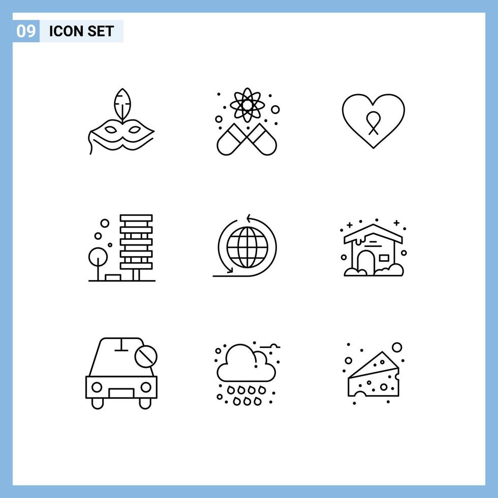 9 Universal Outlines Set for Web and Mobile Applications business network environment love city architecture Editable Vector Design Elements