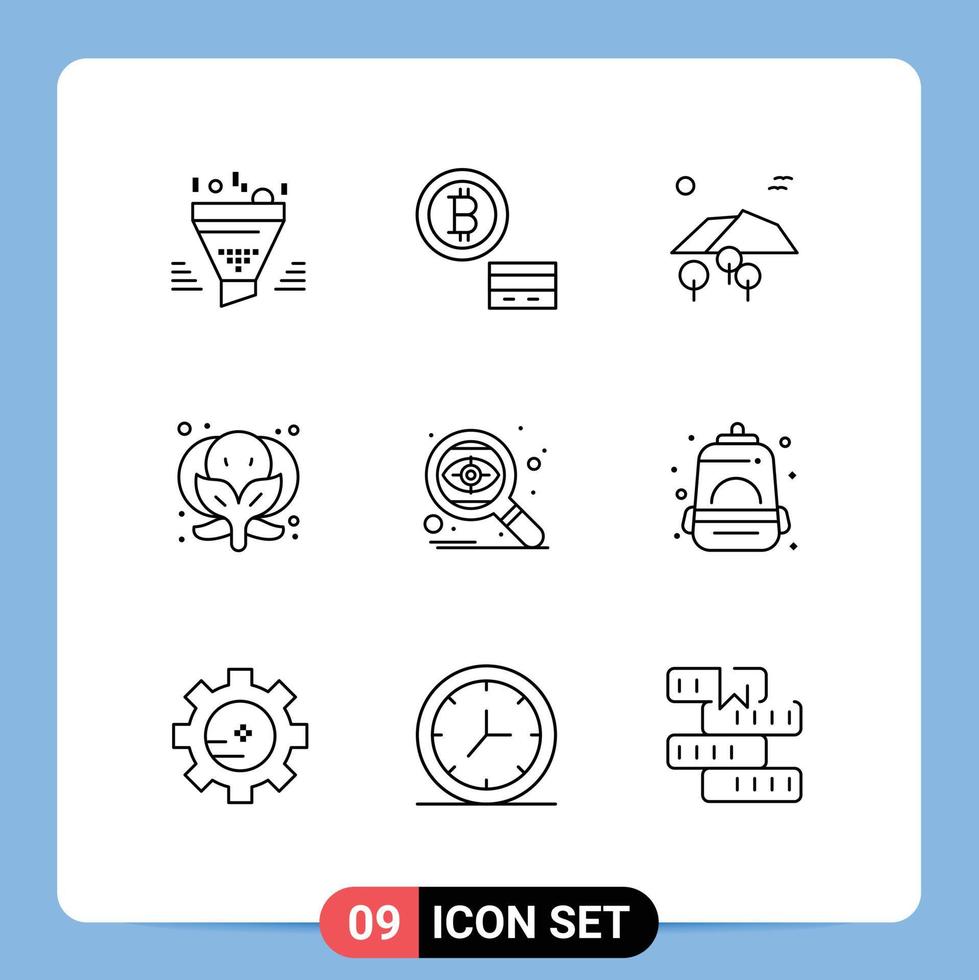 User Interface Pack of 9 Basic Outlines of targeting search landscape vegetable broccoli Editable Vector Design Elements