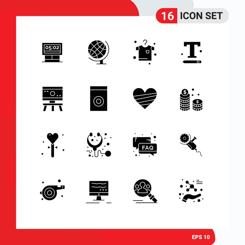 Pictogram Set of 16 Simple Solid Glyphs of science atom drying web text Editable Vector Design Elements