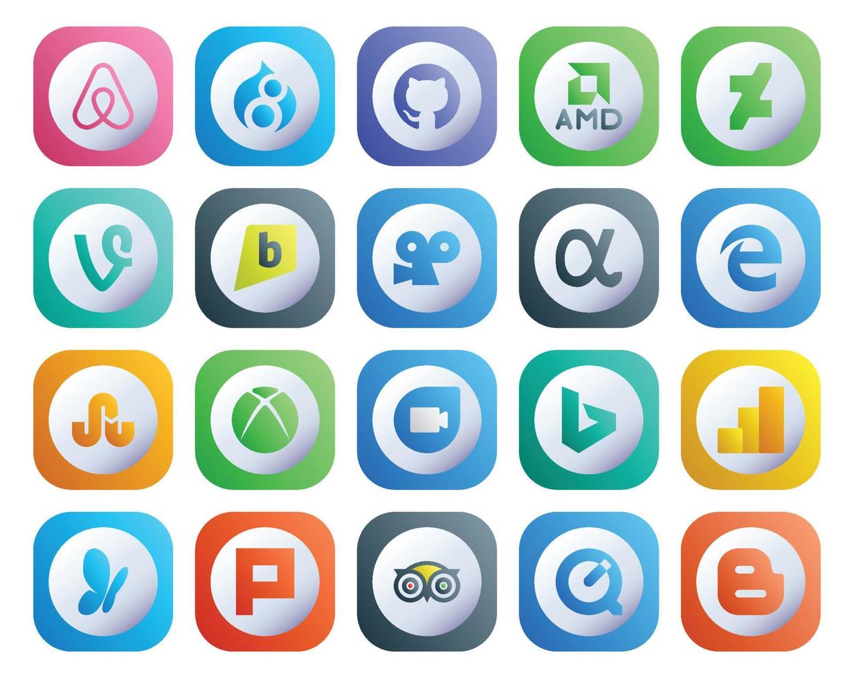 20 Social Media Icon Pack Including tripadvisor msn app net google analytics google duo vector