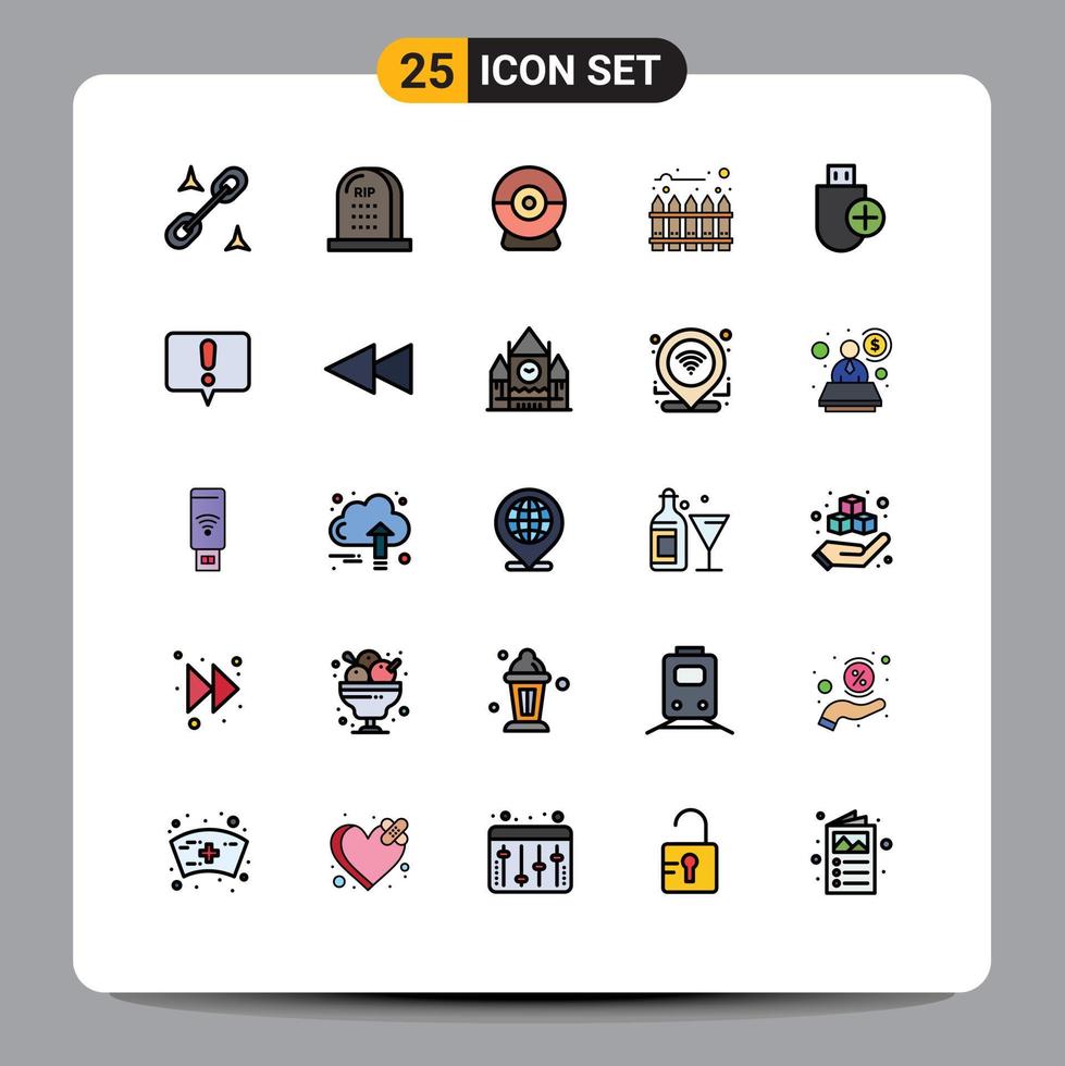 Filled line Flat Color Pack of 25 Universal Symbols of hardware computers camera add hedge Editable Vector Design Elements