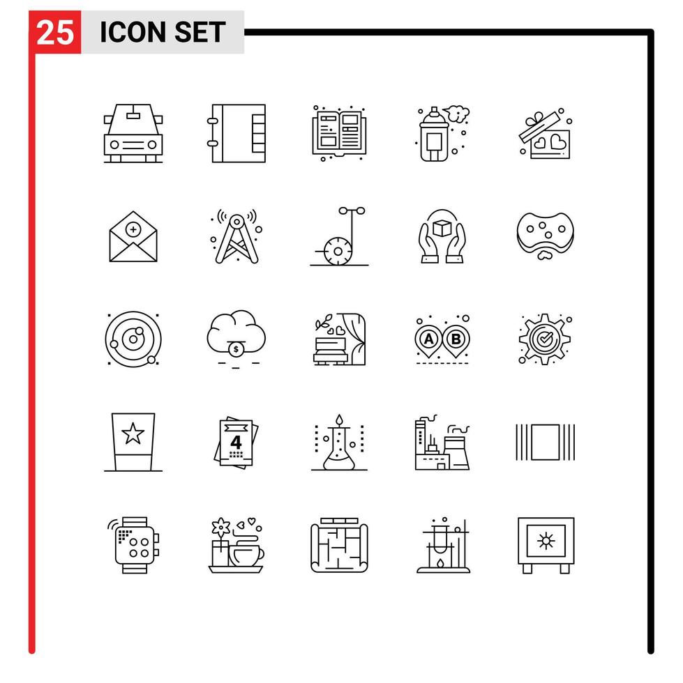 Line Pack of 25 Universal Symbols of add wedding spray heart gift Editable Vector Design Elements