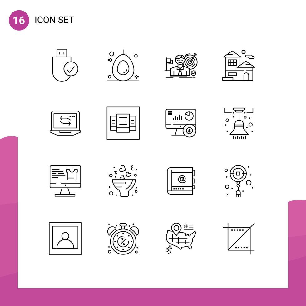 16 Thematic Vector Outlines and Editable Symbols of computer building business house success Editable Vector Design Elements