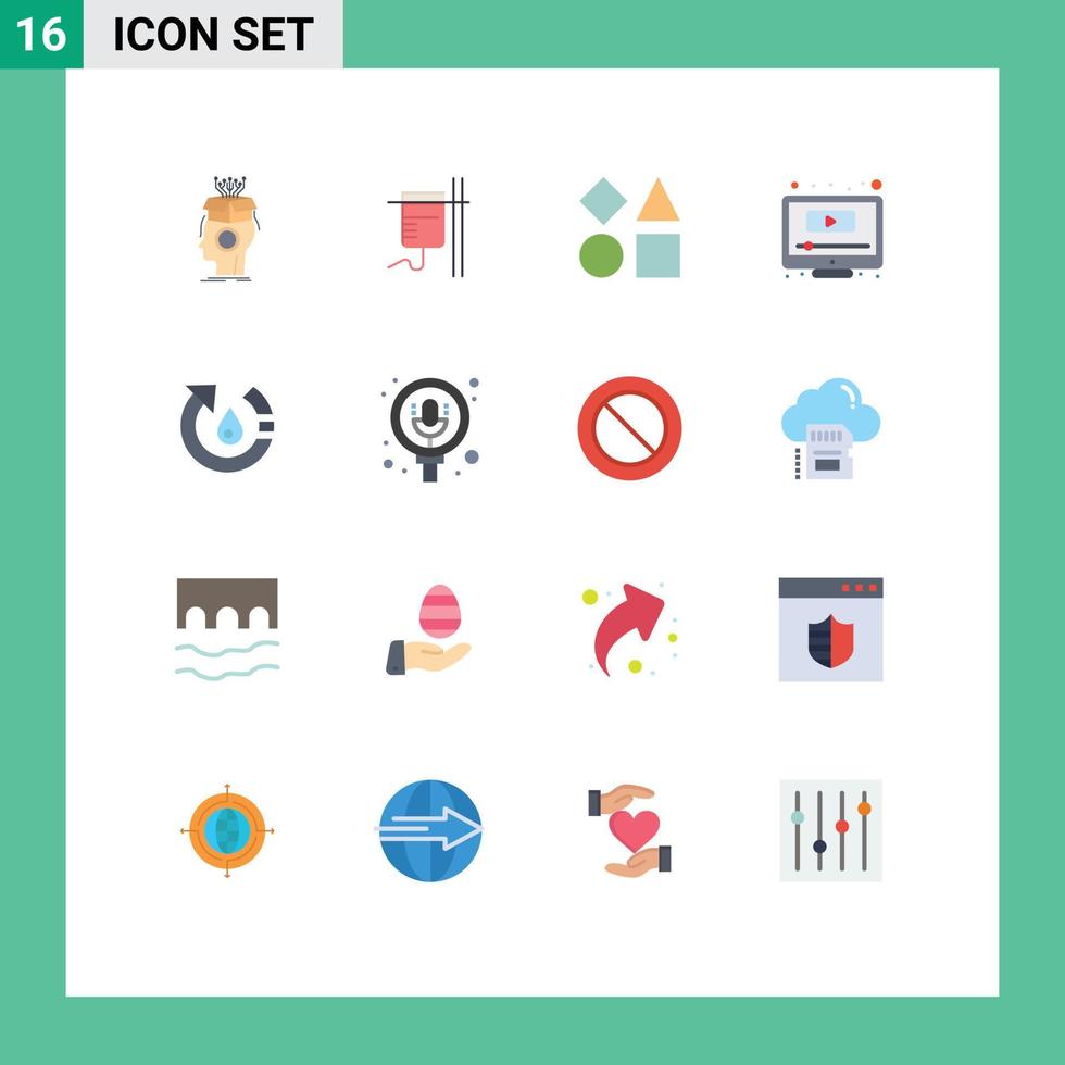 Pack of 16 Modern Flat Colors Signs and Symbols for Web Print Media such as drop screen transfusion play toy Editable Pack of Creative Vector Design Elements