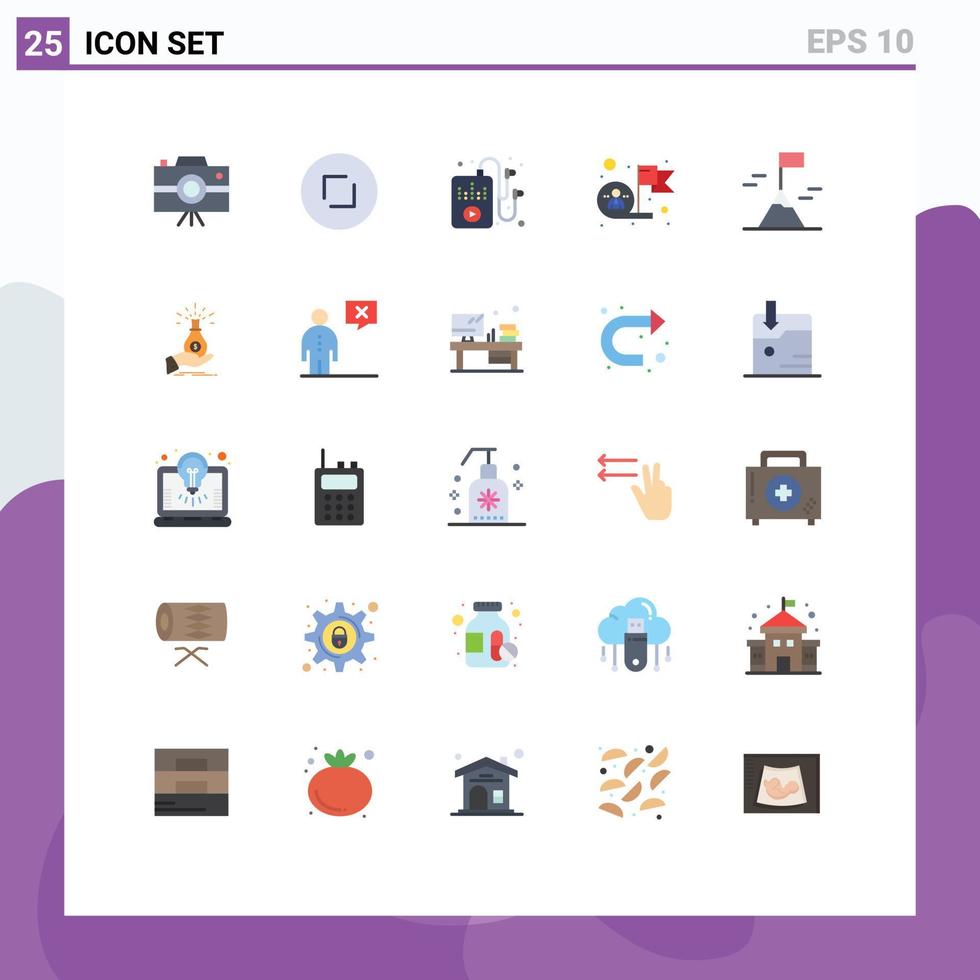 Editable Vector Line Pack of 25 Simple Flat Colors of mountain target hobbies success employee Editable Vector Design Elements
