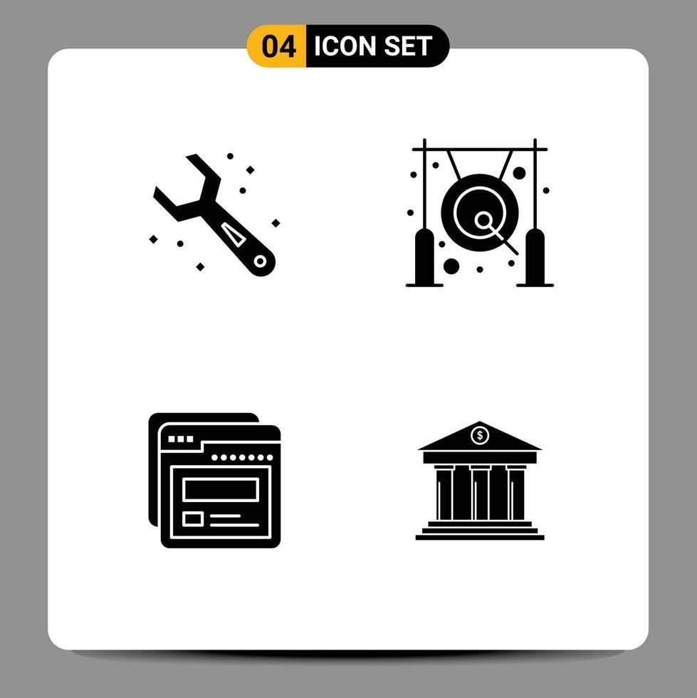 Universal Icon Symbols Group of 4 Modern Solid Glyphs of adjustable page wrench chinese web Editable Vector Design Elements