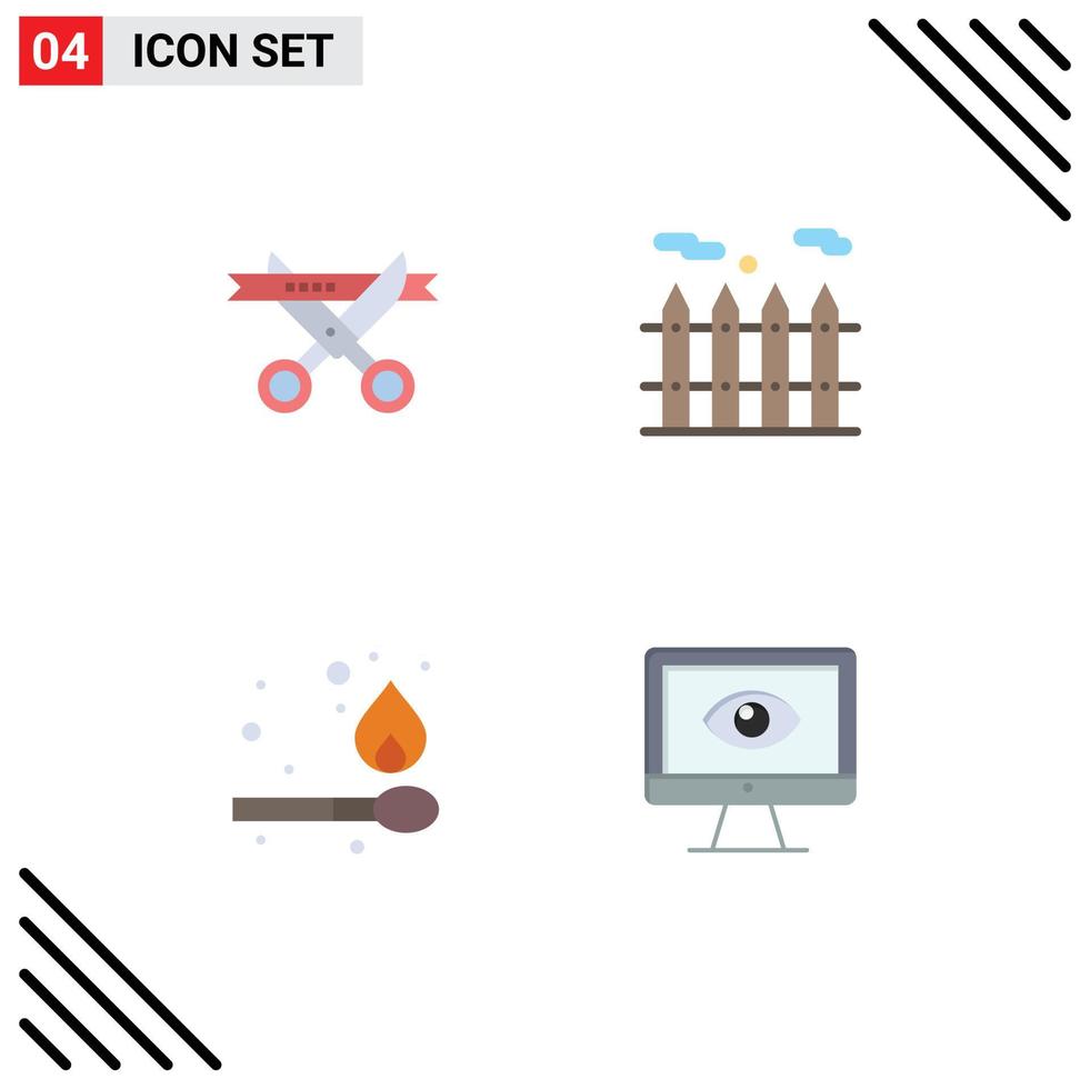 Group of 4 Modern Flat Icons Set for business monitor opening camping privacy Editable Vector Design Elements